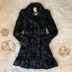 Anthropologie Elevenses Emerald Isle Brocade Mid-Length Coat Victorian EUC Sz 0